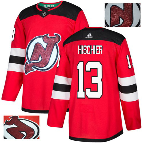 Adidas Devils #13 Nico Hischier Red Home Authentic Fashion Gold Stitched NHL Jersey - Click Image to Close